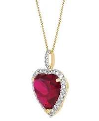 Grown With Love Lab Ruby (9-1/4 ct. t.w.) & Diamond (1/2 Heart Halo 18" Pendant Necklace 14k Gold (Also Sapp
