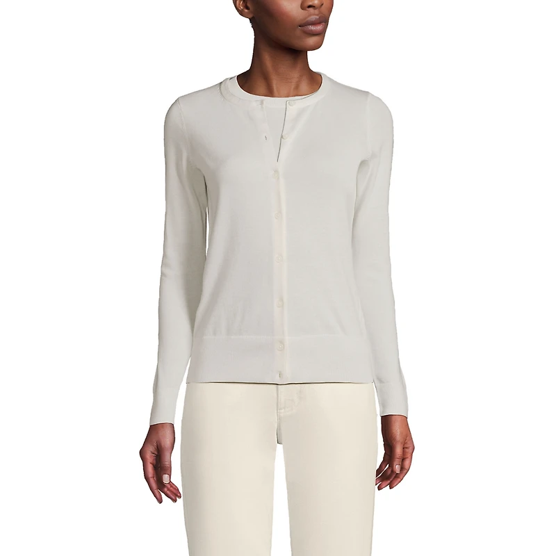 Lands' End Women's Fine Gauge Cotton Cardigan Sweater