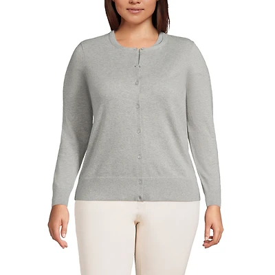 Lands' End Plus Fine Gauge Cotton Cardigan Sweater