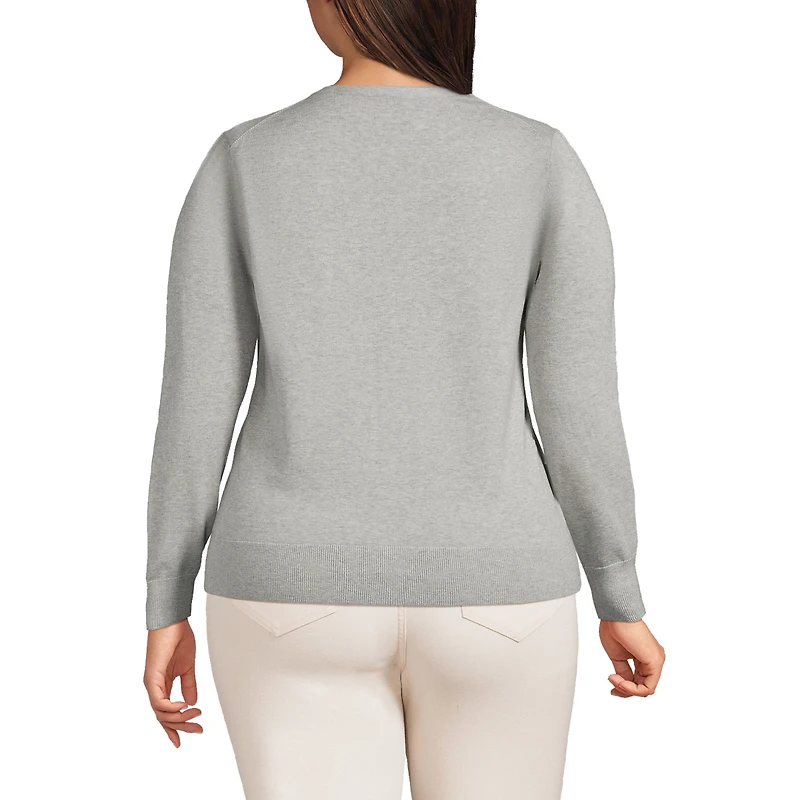 Lands' End Plus Fine Gauge Cotton Cardigan Sweater
