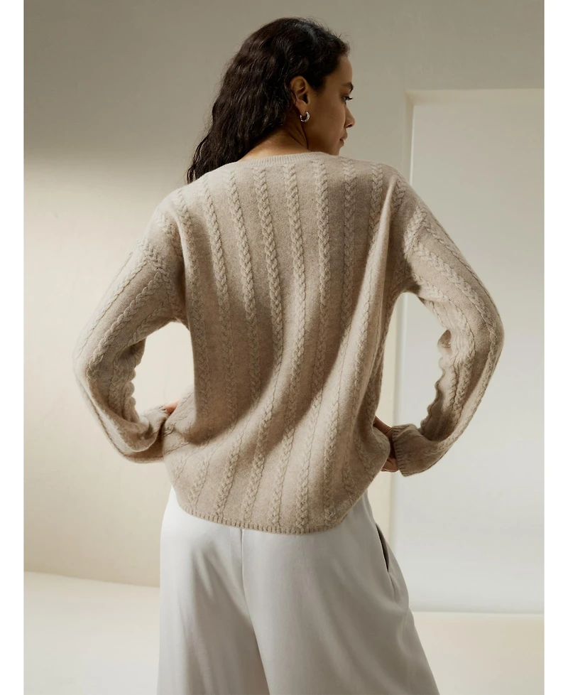 Lilysilk Women's Semi-Sheer Cashmere Cable-knit Sweater