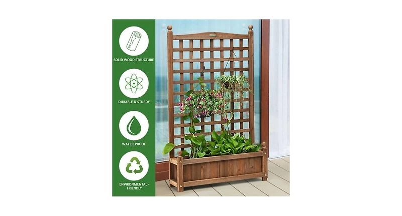 Solid Free Standing Wood Planter Box with Trellis for Garden