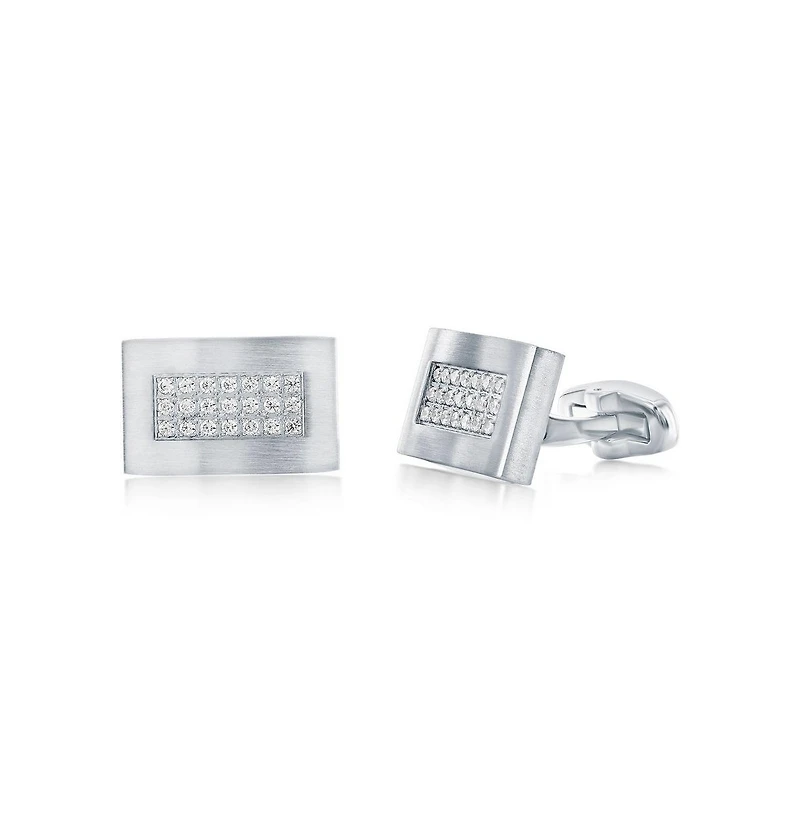 Stainless Steel, Rectangle Cz Cuff Links