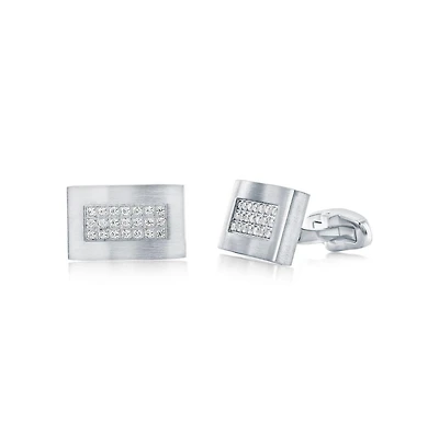 Stainless Steel, Rectangle Cz Cuff Links