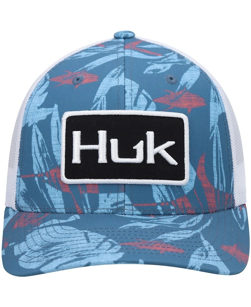 Men's Huk Blue Ocean Palm Trucker Logo Snapback Hat