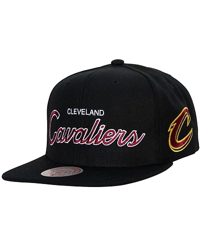 Men's Mitchell & Ness Black Cleveland Cavaliers Hardwood Classics Script 2.0 Snapback Hat