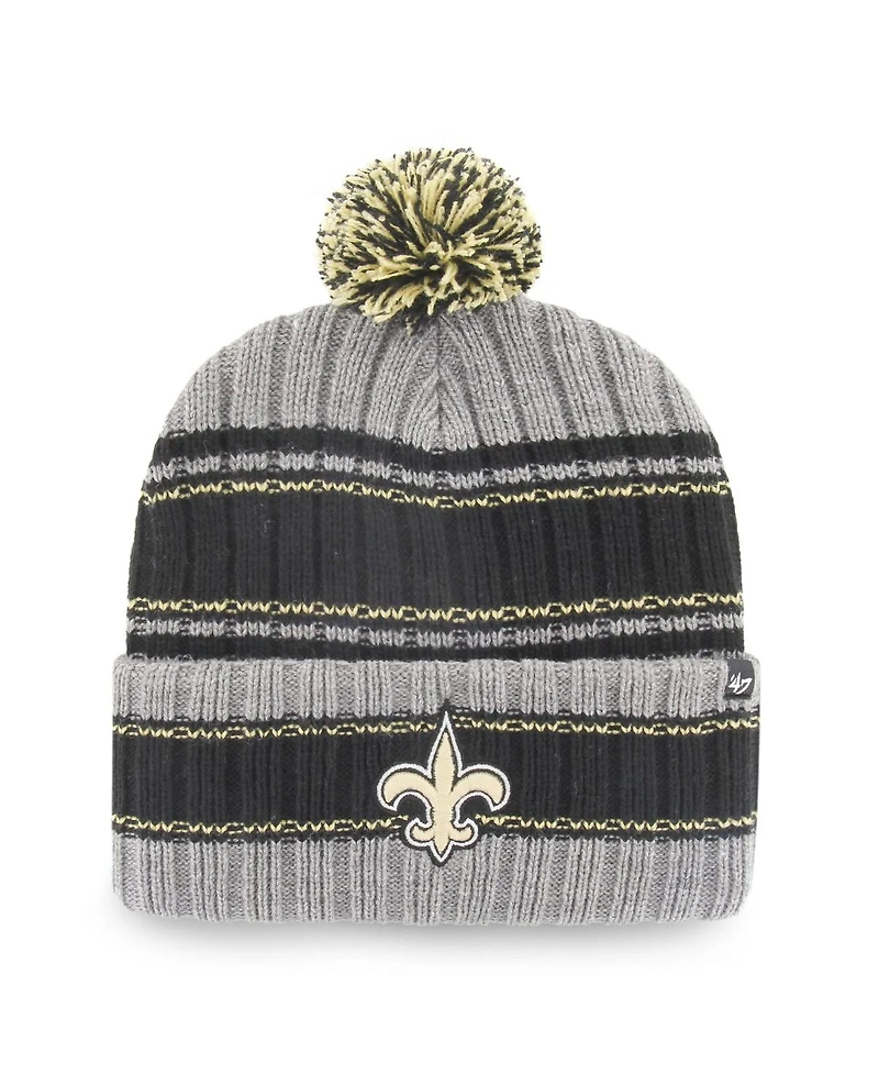 Men's '47 Brand Graphite, Black New Orleans Saints Rexford Cuffed Knit Hat with Pom