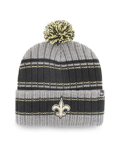 Men's '47 Brand Graphite, Black New Orleans Saints Rexford Cuffed Knit Hat with Pom