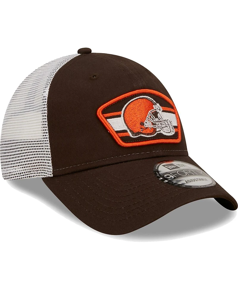 Men's New Era Brown, White Cleveland Browns Logo Patch Trucker 9FORTY Snapback Hat