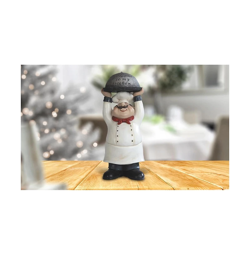 Fc Design 14"H Chef Holding Welcome to My Kitchen Tray Statue Dining Room Accessory Decoration Figurine Home Decor Perfect Gift for House Warming, Hol