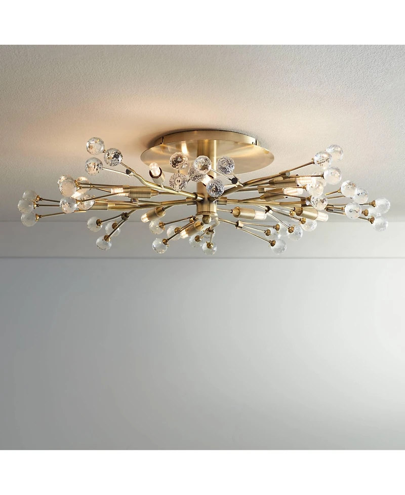 Possini Euro Design Ceiling Light Semi Flush Mount Fixture Led Brass 27 1/2" Wide 10-Light Crystal Berry for Living Room