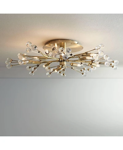 Possini Euro Design Ceiling Light Semi Flush Mount Fixture Led Brass 27 1/2" Wide 10-Light Crystal Berry for Living Room