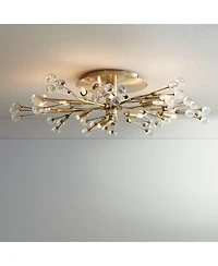 Possini Euro Design Ceiling Light Semi Flush Mount Fixture Led Brass 27 1/2" Wide 10-Light Crystal Berry for Living Room