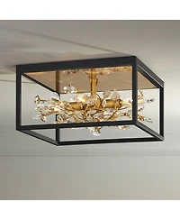 Possini Euro Design Carrine Modern Ceiling Light Flush Mount Fixture 14 1/4" Wide Black Gold 4-Light Clear Crystal for Bedroom Kitchen Living Roo