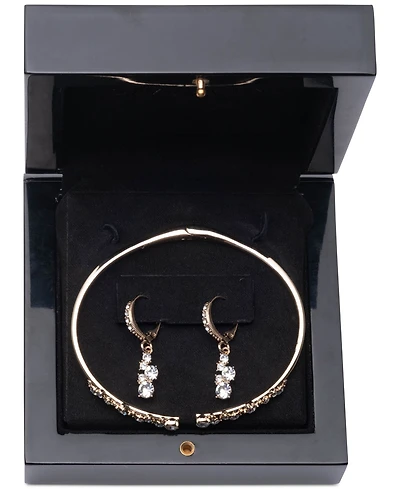 Givenchy Silver-Tone 2-Pc. Set Stone Scatter Cluster Cuff Bangle Bracelet & Matching Drop Earrings