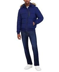 Nautica Men's Zip-Front Bomber Jacket with Faux Fur Hood