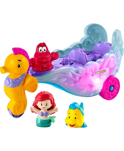 Little People Disney Princess Ariel and Flounder Toddler Toys, Carriage with Music and Lights