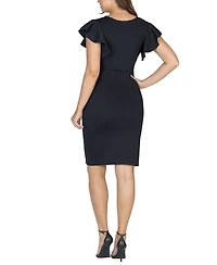 24seven Comfort Apparel Women's V-neck Ruffle Sleeve Knee Length Dress