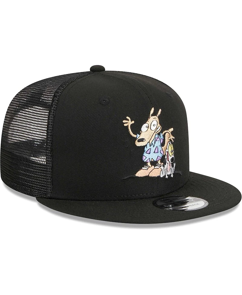 Men's New Era Black Rocko's Modern Life Rocko & Spunky Trucker 9FIFTY Snapback Hat