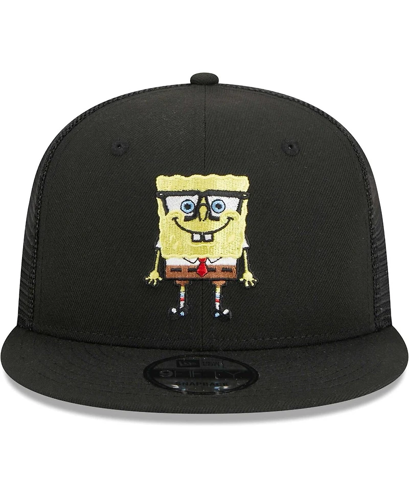 Men's New Era Black SpongeBob SquarePants Glasses Mesh Trucker 9FIFTY Snapback Hat