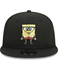 Men's New Era Black SpongeBob SquarePants Glasses Mesh Trucker 9FIFTY Snapback Hat