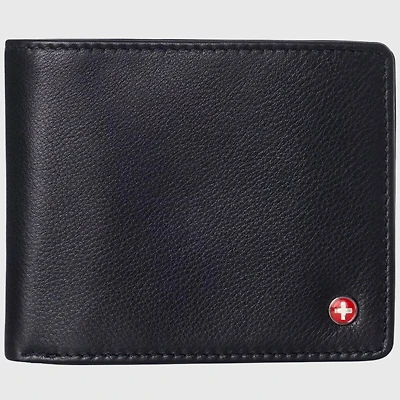Alpine Swiss Men's Leather Rfid Bifold Wallet 2 Id Windows Divided Bill Section