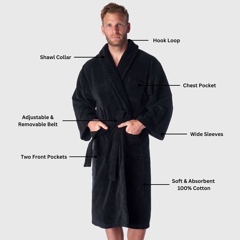 Alpine Swiss Pure Cotton Men Terry Cloth Bathrobe Super Absorbent Hotel Spa Robe