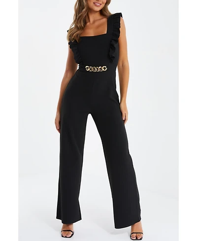Quiz Women's Scuba Crepe Chain Front Frill Jumpsuit