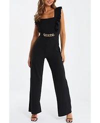 Quiz Women's Scuba Crepe Chain Front Frill Jumpsuit