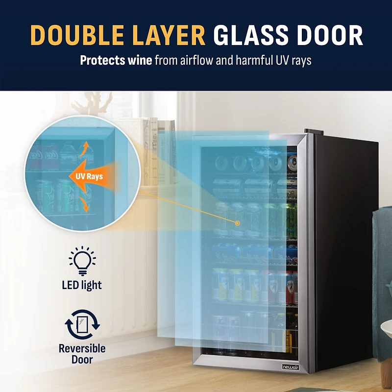 Newair 126 Can Freestanding Beverage Fridge in Stainless Steel with Adjustable Shelves