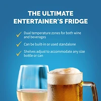 Newair 24" Built-in Dual Zone 18 Bottle and 58 Can Wine and Beverage Fridge in Stainless Steel with French Doors and Chrome Shelves
