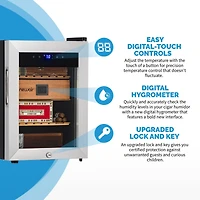 Newair 250 Count Electric Cigar Humidor Wineador in Stainless Steel, Thermoelectric Cooling with Precision Digital Temperature Controls