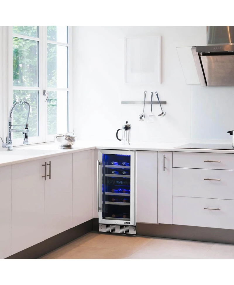 Newair 15" Built-in 29 Bottle Dual Zone Compressor Wine Fridge, Quiet Operation with Beech Wood Shelves and Recessed Kickplate