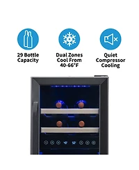 Newair Freestanding 28 Bottle Dual Zone Compressor Wine Fridge in Stainless Steel, Adjustable Racks and Exterior Digital Thermostat