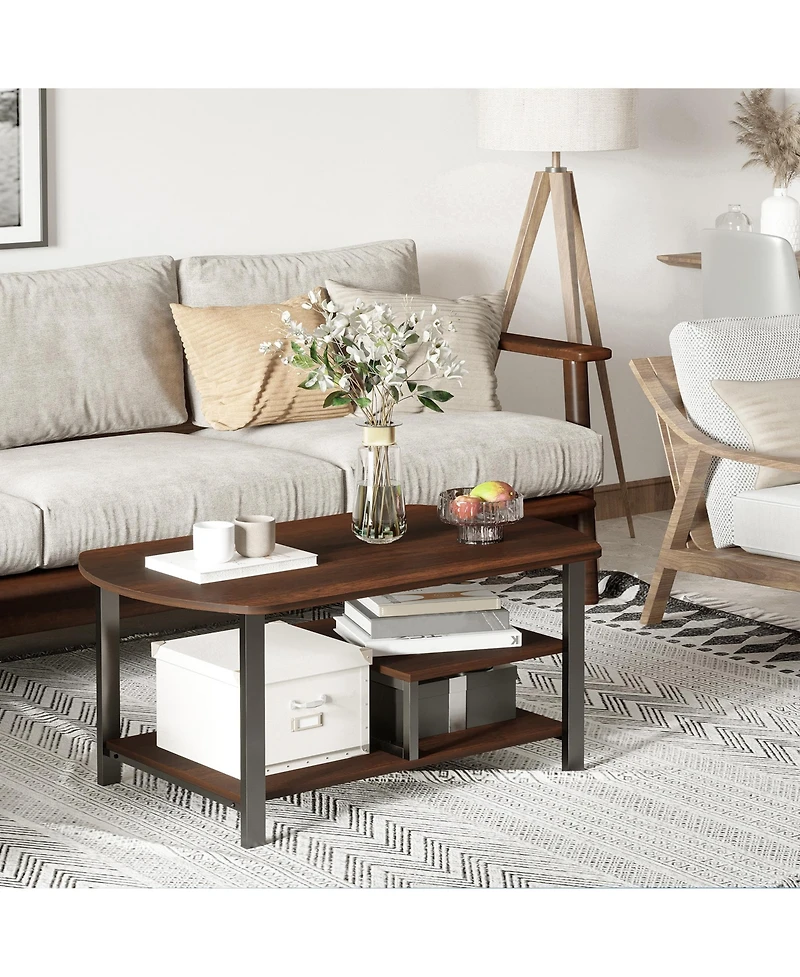 Homcom 3-Tier Metal Frame Table w/Undershelves for Living Room or Office