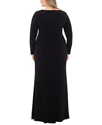 Xscape Plus Size V-Neck Twist-Front Side-Ruffle Gown
