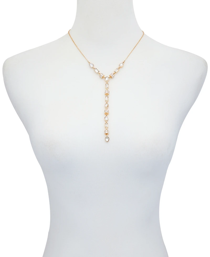 T Tahari Gold-Tone Clear Light Glass Stone Y Necklace