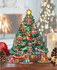 Designocracy Nutcracker Themed Wooden Christmas Tree with Ornaments Set of 13 G. DeBrekht
