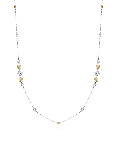 T Tahari Silver-Tone Clear Glass Stone Charm Station Long Necklace