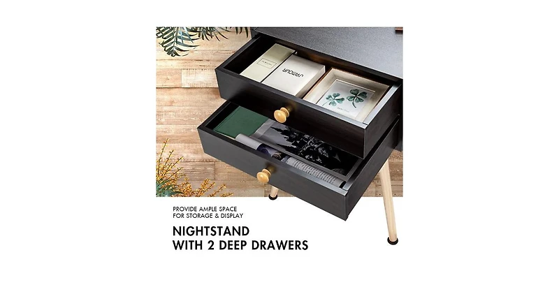 Slickblue Mid Century Modern 2 Drawers Nightstand