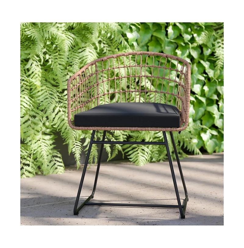 Emma+Oliver Ari Set Of Two All-Weather Faux Rattan Rope Chairs With Padded Cushions For Indoor And Outdoor Use