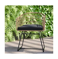 Emma+Oliver Ari Set Of Two All-Weather Faux Rattan Rope Chairs With Padded Cushions For Indoor And Outdoor Use