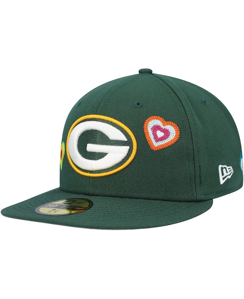 Men's New Era Green Bay Packers Chain Stitch Heart 59FIFTY Fitted Hat