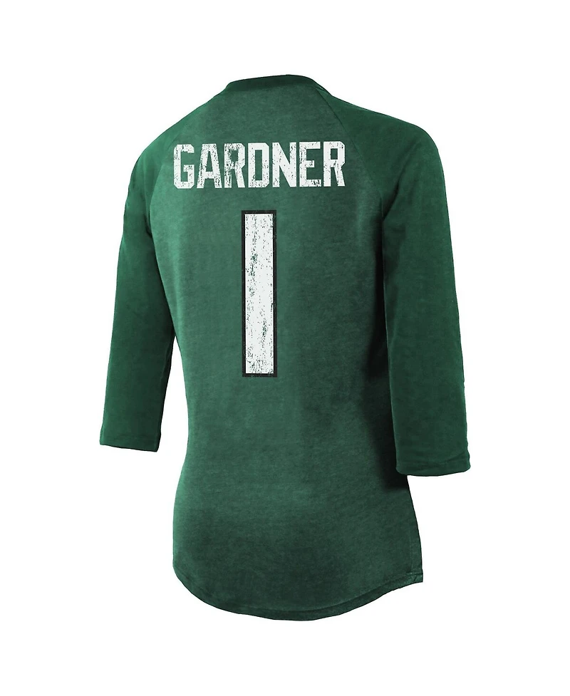 Women's Majestic Threads Ahmad Sauce Gardner Green New York Jets Player Name and Number Tri-Blend Raglan 3/4-Sleeve T-shirt