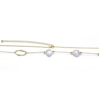 Classy Sterling Silver 14K Gold Plating and Genuine Freshwater Pearl Station Necklace