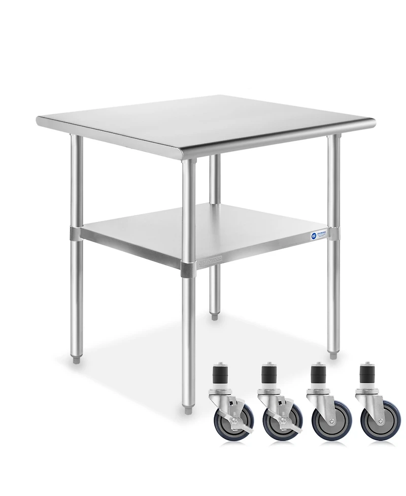 Gridmann 30 x 24 Inch Stainless Steel Table w/ 4 Casters, Nsf Commercial Kitchen Work & Prep Table