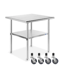 Gridmann 30 x 24 Inch Stainless Steel Table w/ 4 Casters, Nsf Commercial Kitchen Work & Prep Table