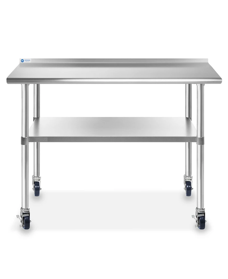 Gridmann 48 x 24 Inch Stainless Steel Table w/ Backsplash & 4 Casters, Nsf Commercial Kitchen Work & Prep Table