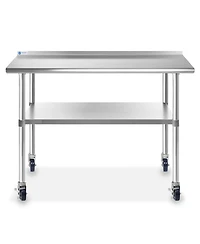 Gridmann 48 x 24 Inch Stainless Steel Table w/ Backsplash & 4 Casters, Nsf Commercial Kitchen Work & Prep Table