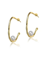 Sterling Silver 14K Gold Plated with Genuine Freshwater Pearl Hoop Earrings